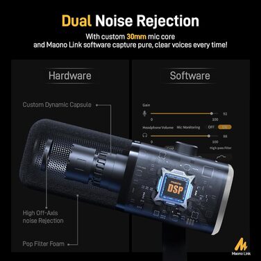 Динамічний мікрофон MAONO PD100X XLR/USB для стрімінгу, подкастів, геймінгу, YouTube, з програмним забезпеченням, кнопкою вимкнення звуку та регулятором гучності, сумісний з ПК, PS4/5, Mac