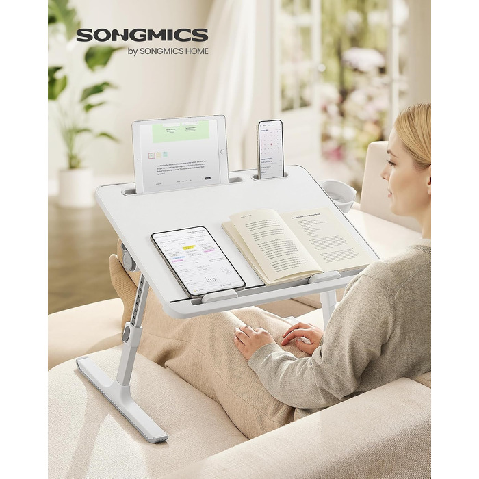 Столик для ноутбука SONGMICS, регульований по висоті, робоча поверхня 56 x 40 см, білий