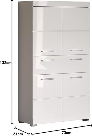 Пенал для ванної trendteam Amanda, білий глянець, 73x130x31 см