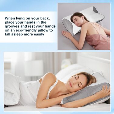 Ортопедична подушка Cozary для шиї з Memory Foam, 2 положення, для сну на боці та при болях у спині, сіра