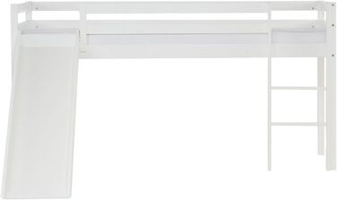 Дитяче ліжко-горище Homestyle4u 90x200 з гіркою, масивна сосна, біле, з ламелями, ігрове ліжко для підлітків