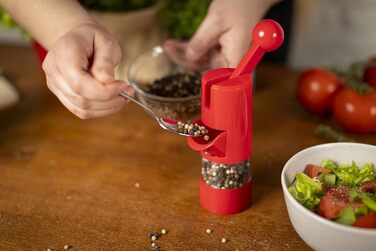 Набір млинків для солі та перцю KUHN RIKON Ratchet Grinder, ручний подрібнювач спецій з регульованим керамічним механізмом (Червоний)