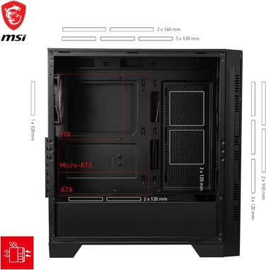 Корпус для ПК MSI MAG Forge 321R Airflow, Mid-Tower, підтримка ATX, сумісний з RTX 40, ARGB-вентилятори, магнітні пилові фільтри, загартоване скло, концентратор ARGB, USB 3.2 Gen 2x2 Type-C