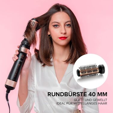 Фен-щітка Bellissima My Pro Revolution BHS4 1100, автоматична обертова, іонізація, кераміка, 1000 Вт, 2 насадки 40/50 мм, чорна/рожеве золото
