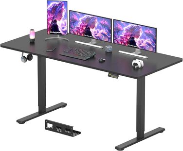 Електричний письмовий стіл SANODESK 180x80 см, регульований по висоті, геймерський стіл з пам’яттю позицій і гачками, чорний