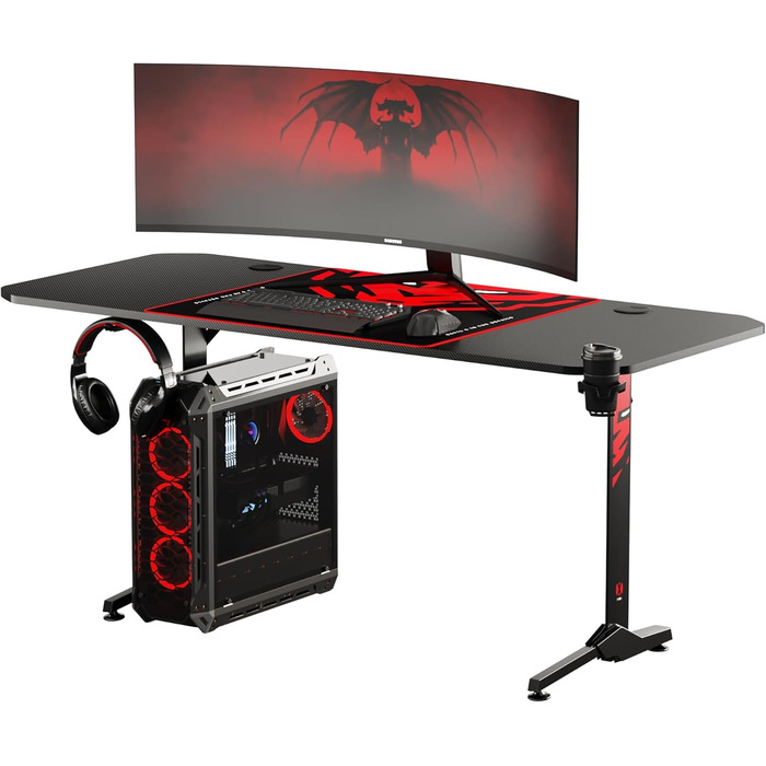 Ігровий стіл Diablo X-Mate 160x75x75 см: карбонова стільниця, підставка для навушників, тримач для напоїв
