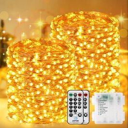 Світлодіодна гірлянда на батарейках GHUSTAR, 2 шт. по 12 м, 120 LED, для вулиці та приміщення, з таймером, 8 режимів, IP65, водонепроникна, теплий білий, для декору саду, балкона, вечірок і Різдва