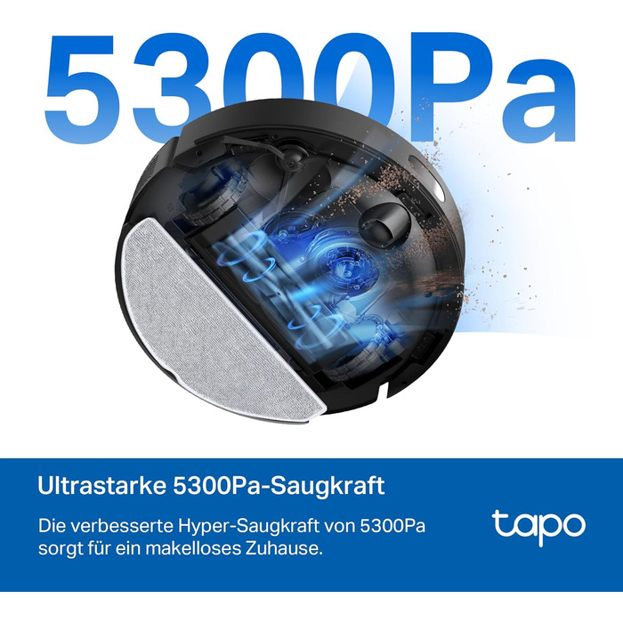 Робот-пилосос Tapo RV30 Max з функцією миття підлоги, 5300Pa, LiDAR+IMU, голосове керування Alexa, додаток