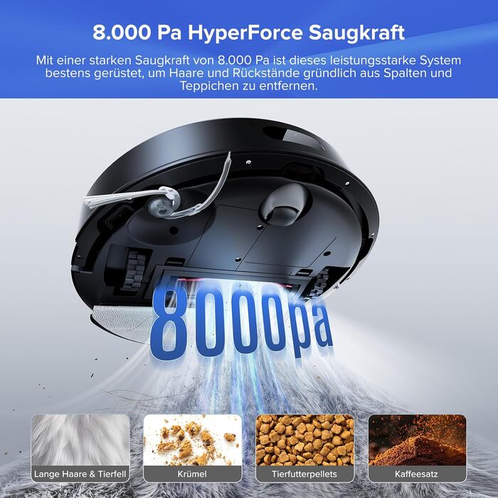 Робот-пилосос Roborock Q7 Max+ з автоматичним розвантаженням пилу, потужність 8000 Па, LiDAR-навігацією та електронним резервуаром для води, чорний