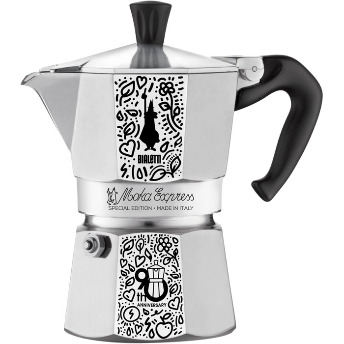 Кавоварка Bialetti Moka Express 90 років, алюмінієва, на 3 чашки (130 мл), з нейлоновим чохлом