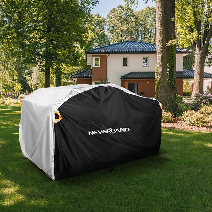 Чохол для квадроцикла Neverland XXXL 256x110x120 см, водонепроникний, всесезонний, для вулиці та приміщення, сніго- та пилозахист, з вітрозахисною застібкою, чорний/сріблястий/помаранчевий