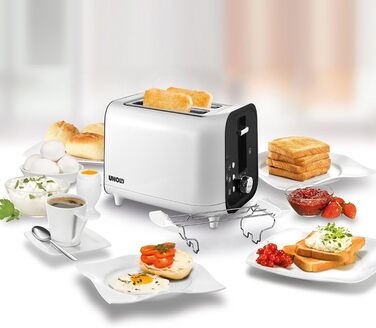 Тостер Unold Shine White 38410 на 2 скибки, 800 Вт, 4 функції (підсмажування, розморожування, підігрів, стоп), піддон для крихт, охолоджуваний корпус, насадка для булочок