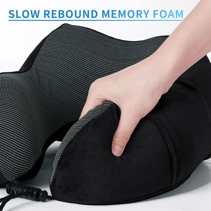 Дорожня подушка для шиї з піни Memory Foam з 3D маскою для сну та берушами, м'яка бавовняна U-подібна подушка для подорожей у літаку, авто, поїзді, офісі та кемпінгу (чорна)