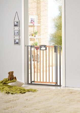 Захисний бар'єр на двері Geuther Easylock Plus для сходів 80,5-88,5 см. Дерев'яно-металевий бар'єр для дітей без свердління, двосторонній, колір: натуральний/антрацит