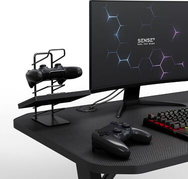 Ігровий стіл SENSE7 Nomad Basic 140x60 см, комп'ютерний стіл з гачком для навушників, підстаканником, тримачем для контролера, ергономічний, карбонова поверхня