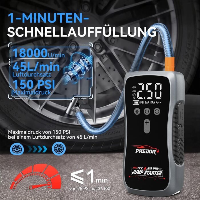 Бустер для авто 6000A Jump Starter Powerbank 20000mAh з компресором та LED-ліхтарем (до 10.0L бензин / 8.0L дизель)