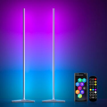 MIWATT LED торшер для вітальні 143 см, RGB, димер, керування пультом і додатком, 16 млн кольорів, музичний і DIY-режими, таймер, для спальні, ігрової кімнати, офісу, білого кольору