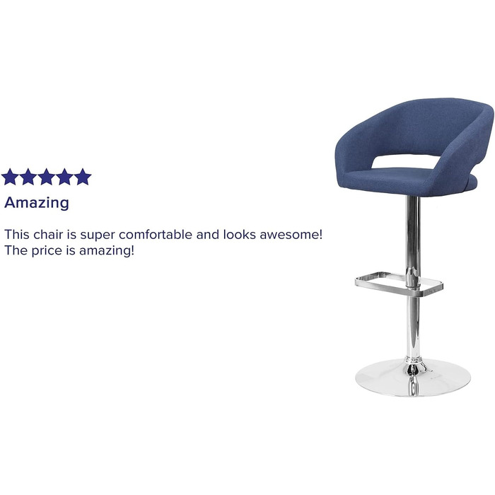 Барний стілець Flash Furniture Erik, синій текстиль, хром, регульована висота, зручна спинка та підніжка