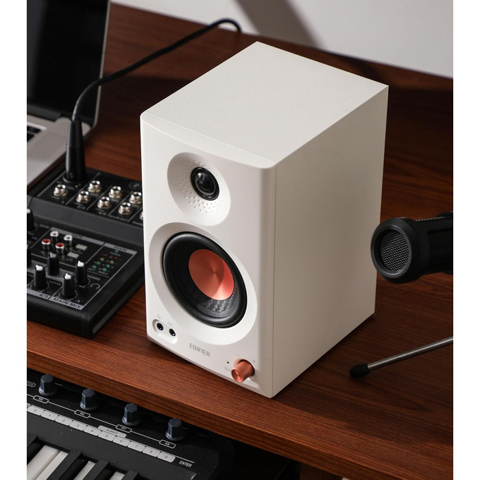Edifier MR3 - Компактні студійні колонки 2.0, Hi-Res Audio, Bluetooth 5.4, RCA, AUX, керування через додаток, 2 x 18W (білі)