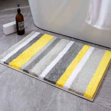 Килимок для ванної MIULEE 40x60 см, смугастий, жовтий/сірий, нековзний, м'який, декоративний, для ванної та вітальні