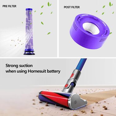 Акумулятор Homesuit V8 21,6V 4600mAh для пилососів Dyson V8 Absolute Animal Motorhead, сумісний, заміна акумулятора SV10 для бездротових пилососів Dyson V8 серії