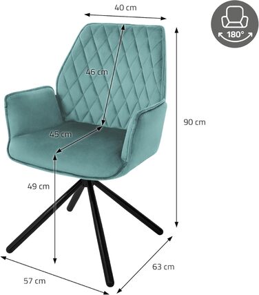 Крісла для їдальні ML-Design (2 шт) з м'якого велюру, салатовий колір, з підлокітниками та спинкою, поворотні, з металевими ніжками, ергономічні, для вітальні та кухні
