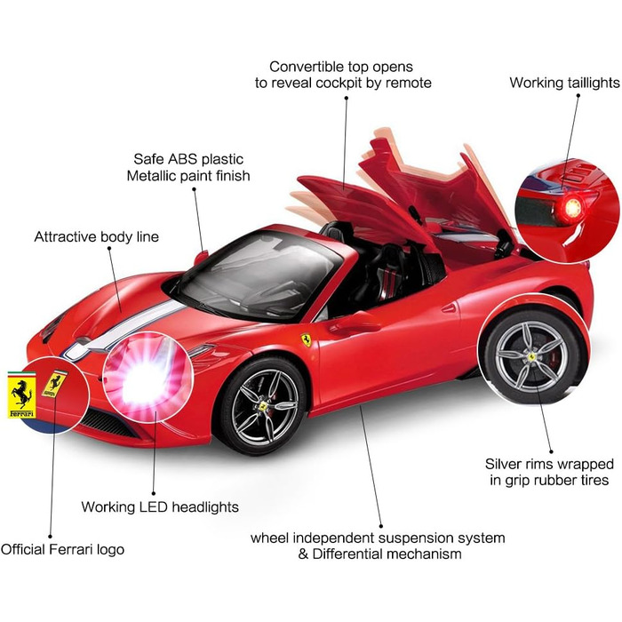Радіокерований автомобіль Rastar Ferrari 458 Special A, червоний кабріолет 1:14 з автоматичним відкриттям/закриттям