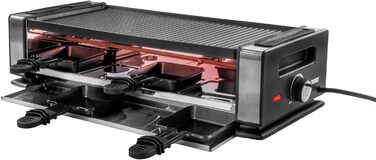Електричний раклет-гриль Unold 48930 Finesse Basic, для 8 осіб, 1200 Вт, з антипригарною двосторонньою плитою, рецептами, нерж. сталь/алюміній