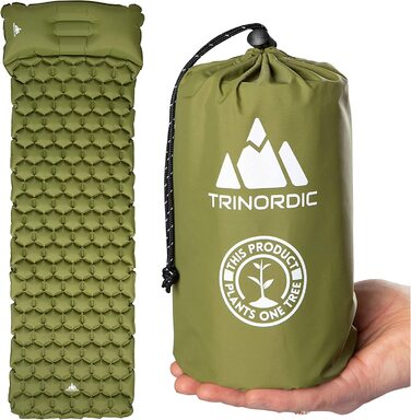Ультралегка надувна ізомат із подушкою Trinordic 550 г, компактна туристична матрацик для кемпінгу, походів, велоподорожей, лісова зелена