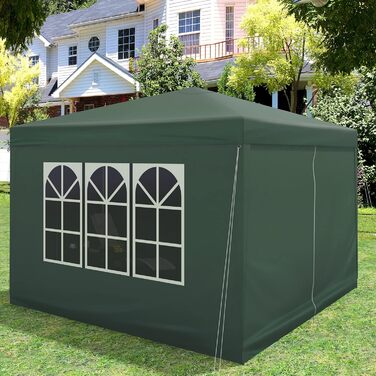 Павільйон WOLTU Pop-Up 3x3 м, водонепроникний, складний, із боковинами, для саду, тераси, кемпінгу, фестивалів, оксфордська тканина, металевий каркас, зелений