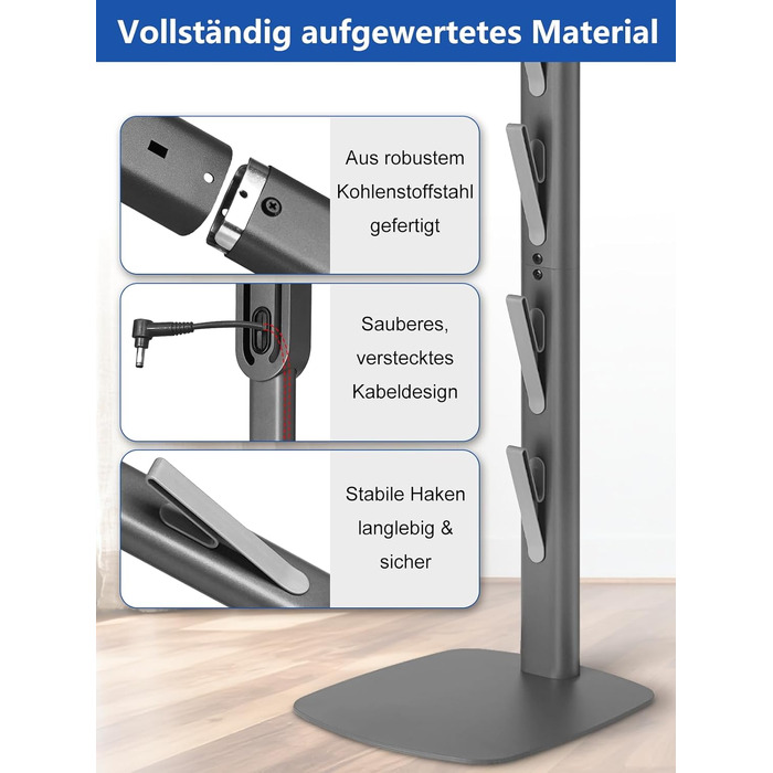 Стійка для пилососа Dyson Gen5 V15 V12 V11 V10 V8 V7 V6 - підлогова, без свердління, з 4 гаками, темно-сіра