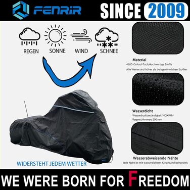 Чохол для мотоцикла FENRIR 265x110x130 см, водонепроникний для Cruiser/Touring, підходить до GL1800 Gold Wing, K1600GT, K1600B, R18, Electra Glide, Road King, Road Glide, Street Glide, для вулиці