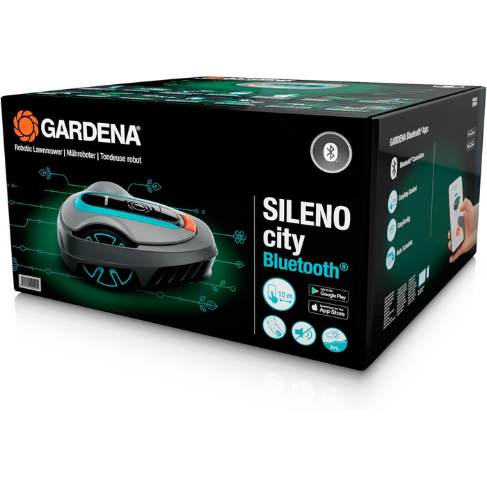 Газонокосарка-робот Gardena SILENO City для газонів до 600 м², управління через Bluetooth, точне скошування, модель 15010-20, Німеччина