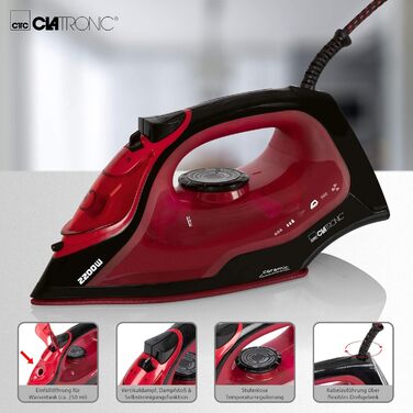 Парова праска Clatronic DB 3752, 250 мл, 3 режими пари, 7 функцій, червона