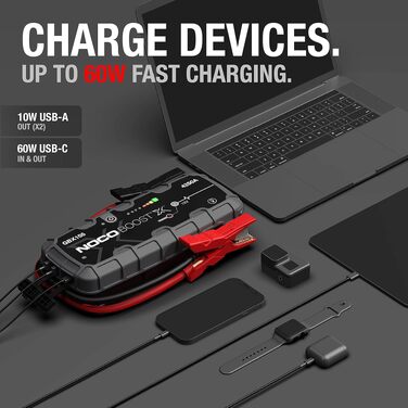 Бустер для авто NOCO Boost X GBX155: Пусковий зарядний пристрій 4250А 12V Lithium для бензинових двигунів до 10.0л та дизельних до 8.0л