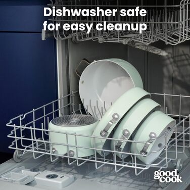 Набір посуду GoodCook Keramik 14 предметів з антипригарним покриттям, знімними ручками, для індукції та духовки, м'ятно-зелений (включає сковороду 20.3 см)