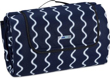Пікнік килимок Relaxdays XXL 200x300 см, флісовий, водонепроникний, теплоізольований, з ручкою для перенесення, темно-синій/білий