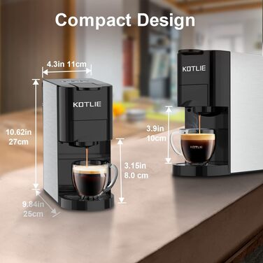 Кавомашина KOTLIE Espresso 4-в-1 для NES/Dolce Gusto/меленої кави/ESE (44мм), 19 Бар, Чорна