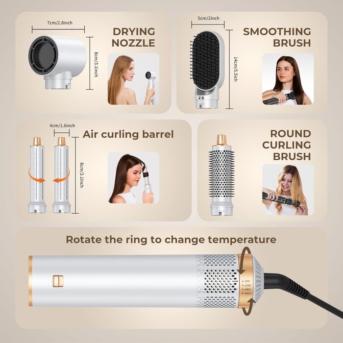 UMIGA Hairstyler 5-в-1: Фен-щітка, плойка, випрямляч для волосся (білий) - професійний набір для укладки