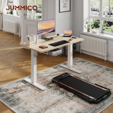 Електричний регульований стіл JUMMICO для роботи стоячи з шухлядою та гачками, 140x80 см (Бежевий)