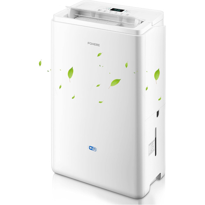 Електричний осушувач повітря FOHERE 20л/добу з Wi-Fi, для 135 м³ (50 м²), безперервний дренаж, сушка білизни, таймер, автоматичне вимкнення