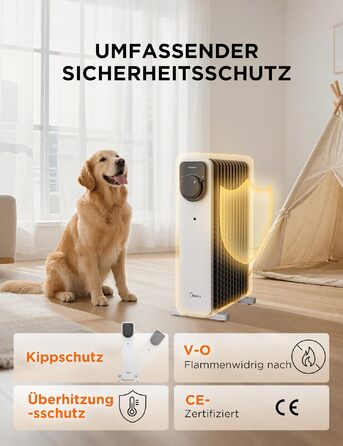 Масляний радіатор Midea NY2311-24UR, 2300 Вт, 11 секцій, з пультом ДК та LED-дисплеєм, чорний