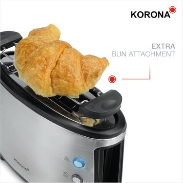 Тостер Korona 21304 на 1 тост, нержавійка, 550 Вт, підставка для булочок, регулювання температури, знімний піддон для крихт