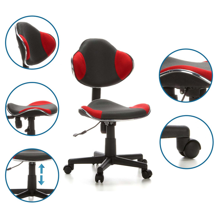 Дитяче крісло для письмового столу KIDDY GTI-2, тканина, сірий/червоний, hjh OFFICE