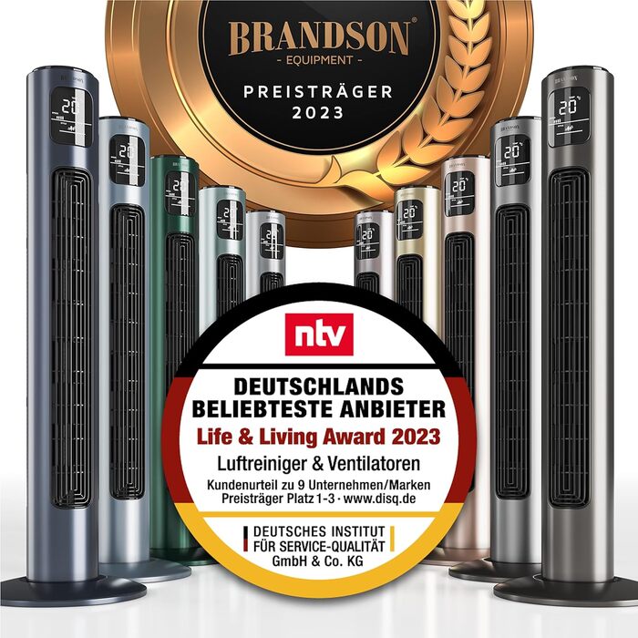 Турмовентилятор Brandson 96 см з пультом, 3 швидкості, осциляція 60°, мобільний підлоговий вентилятор, темно-синій, переможець 2024 року
