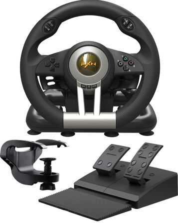 PXN V3 Pro Ігровий кермо з педалями для ПК, PS4, PS3, Xbox, Nintendo Switch. 180° поворот, вібрація, педалі, перемикачі швидкостей - Чорний