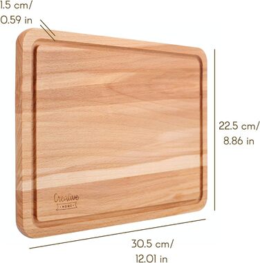 Дерев'яна обробна дошка Creative Home з канавкою для соку, 30,5x22,5 см, реверсивна, для хліба, м'яса, овочів, сиру та шинки