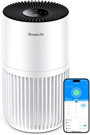 Повітряочисник GoveeLife Mini для спальні з HEPA-фільтром, керування через додаток Alexa, проти шерсті тварин, запахів, пилку, диму. Портативний очисник повітря з 3 швидкостями, 2 режимами, таймером та аромадифузором