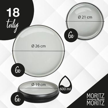 Набір посуду Moritz & Moritz SOLID UNI на 6 осіб, 18 предметів, сірий — сучасний сервіз із каменю, підходить для мікрохвильової печі та посудомийки