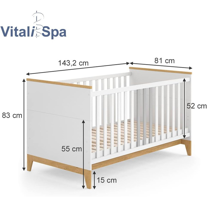 Дитяче ліжко VitaliSpa Malia, кашеміровий дуб, 143.2x81 см